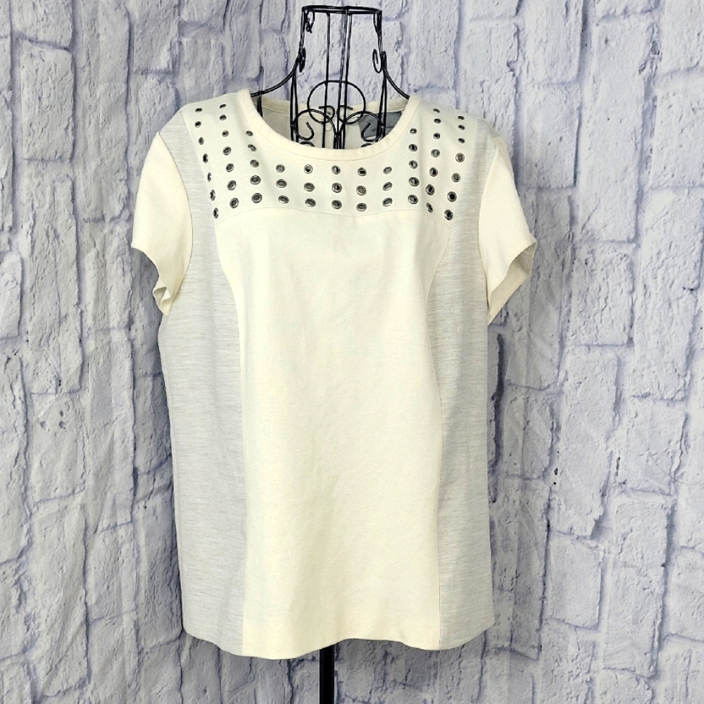 Classiques Entier White and‎ Gray Studded Blouse